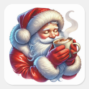 Der Weihnachtsmann genießt am Wintertag ein warmes Quadratischer Aufkleber
