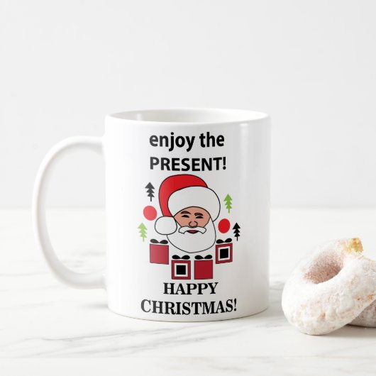 Der Weihnachtsmann genießt die Gegenwart Kaffeetasse (Mit Donut)