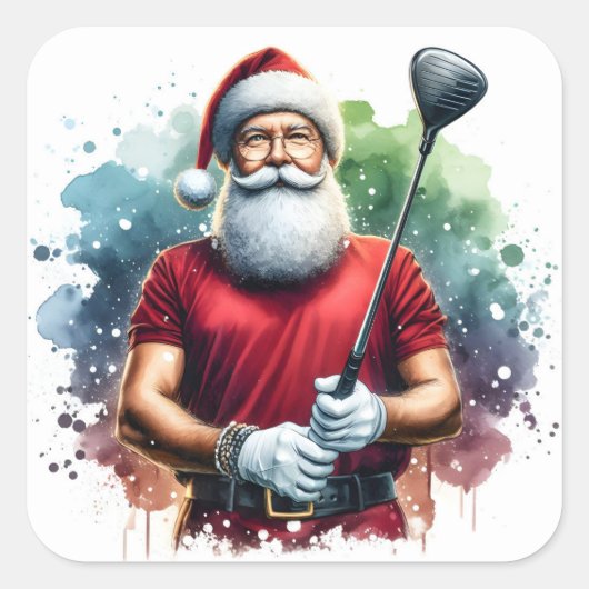 Der Weihnachtsmann genießt eine Runde Golf bei Son Quadratischer Aufkleber (Vorderseite)