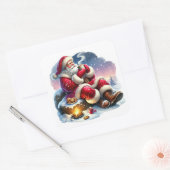 Der Weihnachtsmann genießt einen warmen Drink am F Quadratischer Aufkleber (Umschlag)