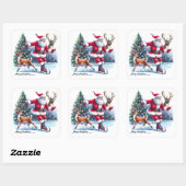 Der Weihnachtsmann genießt Eis-Skaten mit einem Re Quadratischer Aufkleber (Blatt)