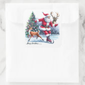 Der Weihnachtsmann genießt Eis-Skaten mit einem Re Quadratischer Aufkleber (Tasche)