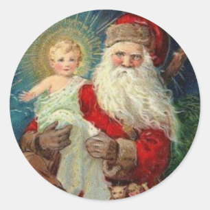 Der Weihnachtsmann hält das Baby Jesus Runder Aufkleber