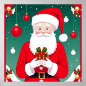 Der Weihnachtsmann hält ein Geschenk Poster (Vorne)
