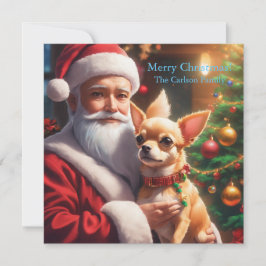 Der Weihnachtsmann hält einen Chihuahua Feiertagskarte