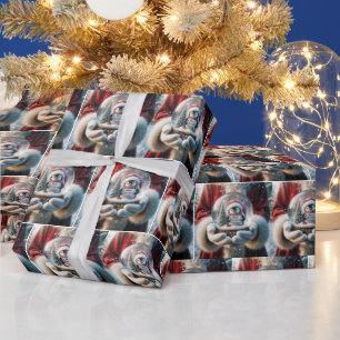 Der Weihnachtsmann hält einen Pinguin-Schneeglobe Geschenkpapier