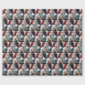 Der Weihnachtsmann hält einen Pinguin-Schneeglobe Geschenkpapier (Flach)