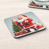 Der Weihnachtsmann hält mit Kaninchen präsent Getränkeuntersetzer (Linke Seite)