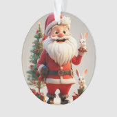 Der Weihnachtsmann hält mit Kaninchen präsent Ornament (Vorderseite)