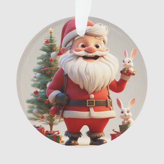 Der Weihnachtsmann hält mit Kaninchen präsent Ornament (Vorderseite)