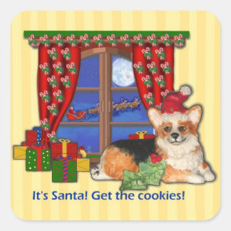 "Der Weihnachtsmann! Holen Sie sich die Cookies!"  Quadratischer Aufkleber