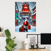 Der Weihnachtsmann im Dorf | AI Art Poster (Heimbüro)