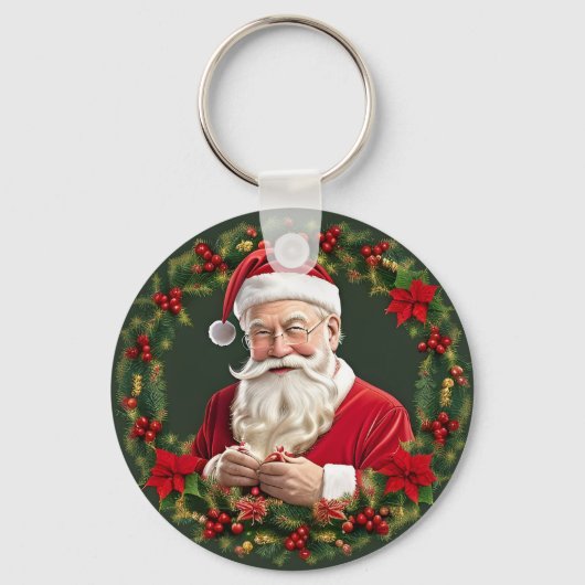 Der Weihnachtsmann im festlichen Kranz Schlüsselanhänger (Vorderseite)