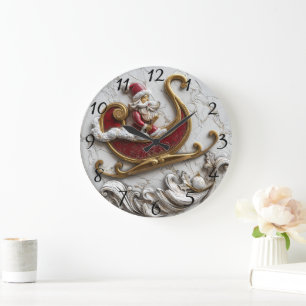 Der Weihnachtsmann im festlichen Schlitten Große Wanduhr
