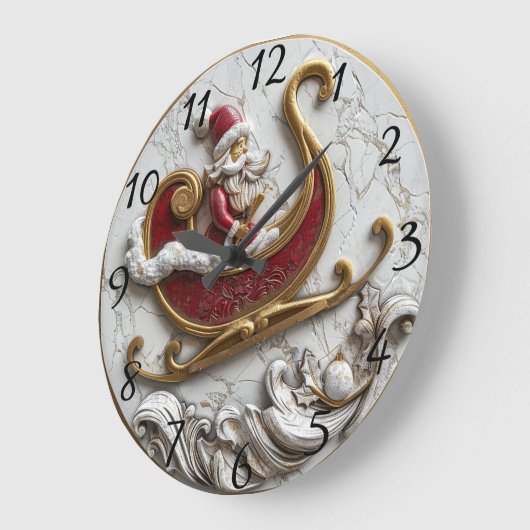 Der Weihnachtsmann im festlichen Schlitten Große Wanduhr (Winkel)