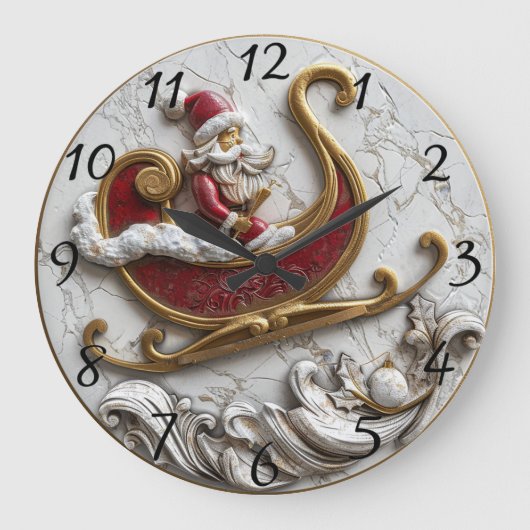 Der Weihnachtsmann im festlichen Schlitten Große Wanduhr (Vorderseite)