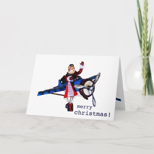 Der Weihnachtsmann im Flugzeug Feiertagskarte (Vorderseite)