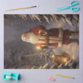 Der Weihnachtsmann im nächtlichen Wald mit Rentier Seidenpapier (Basteln)