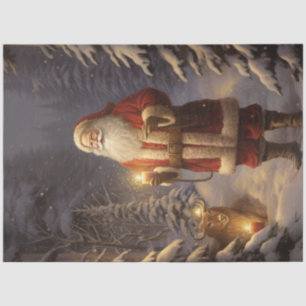 Der Weihnachtsmann im nächtlichen Wald mit Rentier Seidenpapier