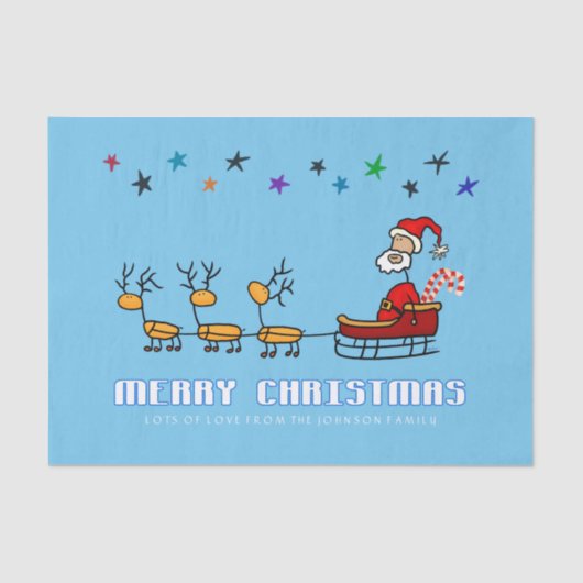 Der Weihnachtsmann im Schlitten mit Rentieren Seidenpapier (Vorderseite)