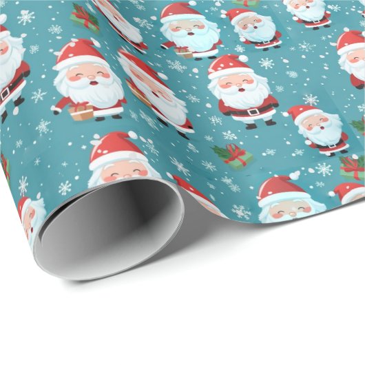 Der Weihnachtsmann im Schneeflocken Geschenkpapier (Rolleneckpunkt)