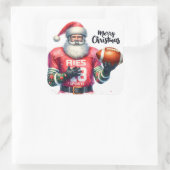 Der Weihnachtsmann im Sportgerät mit Fußball verkl Quadratischer Aufkleber (Tasche)