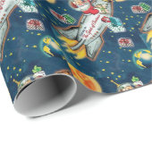 Der Weihnachtsmann in den Rocket Ship Earth Moon S Geschenkpapier (Rolleneckpunkt)
