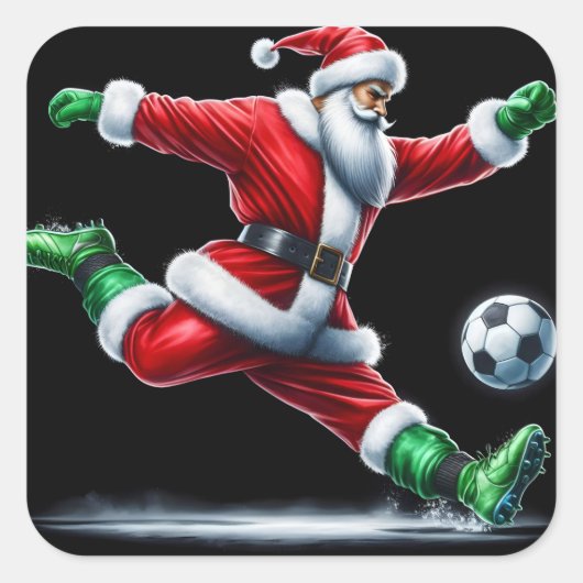 Der Weihnachtsmann in den Roten Kicks zum Fußballb Quadratischer Aufkleber (Vorderseite)