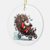 Der Weihnachtsmann in einem alten Go-Kart Keramik Ornament (Links)