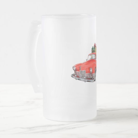 Der Weihnachtsmann in einem alten Oldtimer-Oldtime Mattglas Bierglas (Vorderseite Links)