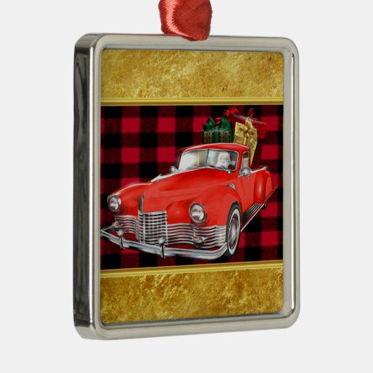 Der Weihnachtsmann in einem alten Oldtimer-Oldtime Ornament Aus Metall (Rechts)