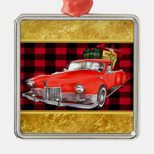 Der Weihnachtsmann in einem alten Oldtimer-Oldtime Ornament Aus Metall (Vorne)