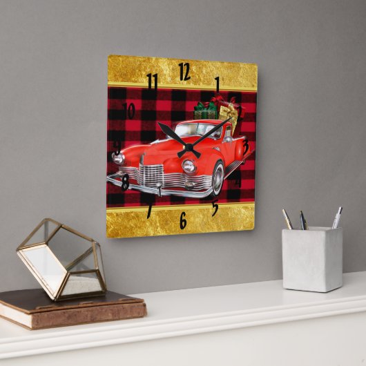 Der Weihnachtsmann in einem alten Oldtimer-Oldtime Quadratische Wanduhr (Büro)