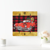 Der Weihnachtsmann in einem alten Oldtimer-Oldtime Quadratische Wanduhr (Zuhause)