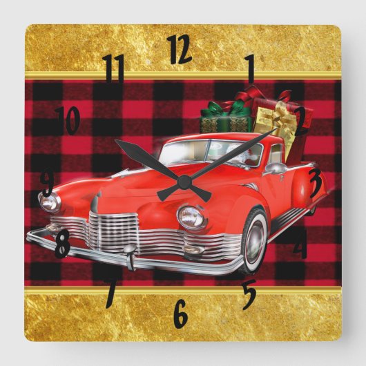 Der Weihnachtsmann in einem alten Oldtimer-Oldtime Quadratische Wanduhr (Vorderseite)