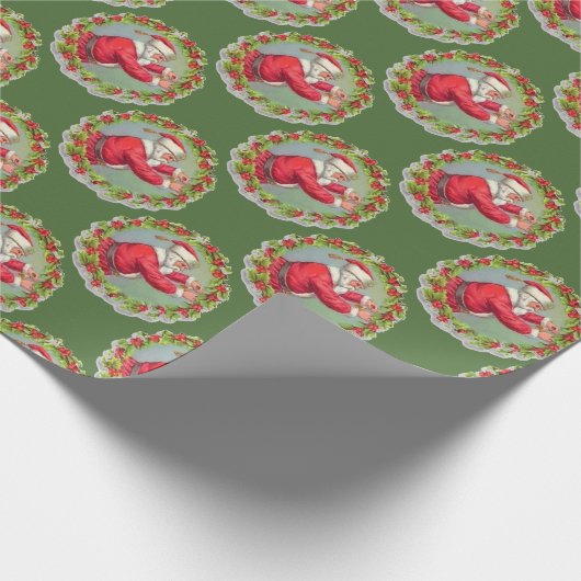 Der Weihnachtsmann in einem Kranz-Umschlagpapier Geschenkpapier (Ecke)