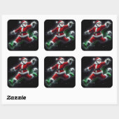 Der Weihnachtsmann in einem roten Anzug kippt eine Quadratischer Aufkleber (Blatt)