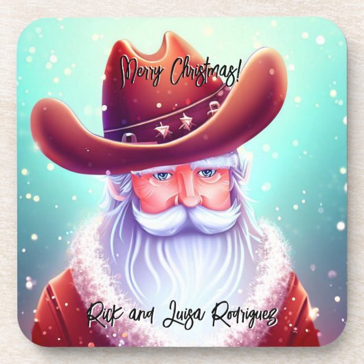 Der Weihnachtsmann in einem Western hat Weihnachte Getränkeuntersetzer (Vorderseite)
