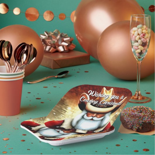 Der Weihnachtsmann in einem Western hat Weihnachte Pappteller (Multi)