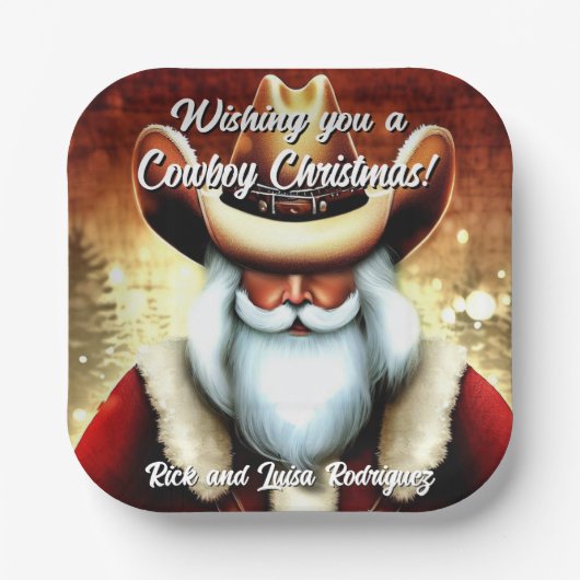 Der Weihnachtsmann in einem Western hat Weihnachte Pappteller (Vorderseite)
