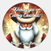Der Weihnachtsmann in einem Western hat Weihnachte Runder Aufkleber (Vorderseite)
