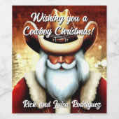 Der Weihnachtsmann in einem Western hat Weihnachte Weinetikett (Einzelnes Label)