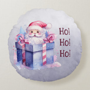 Der Weihnachtsmann in einer Geschenkboxen Ho! Ho! Rundes Kissen