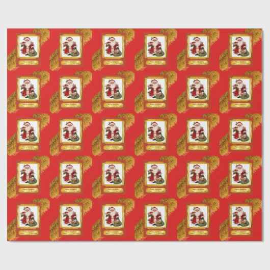 Der Weihnachtsmann in Rot und Golden Rahmen mit Rä Geschenkpapier (Flach)