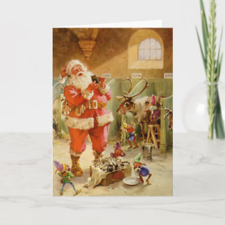 Der Weihnachtsmann in seinem Rentierstand am Nordp Feiertagskarte