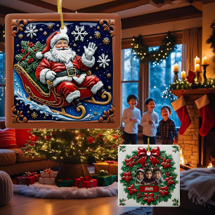 Der Weihnachtsmann in seinem Schlitten individuell Keramikornament