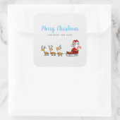 Der Weihnachtsmann in seinem Schlitten mit Rentier Quadratischer Aufkleber (Tasche)