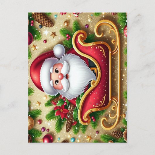 Der Weihnachtsmann in Sleigh Feiertagspostkarte (Vorderseite)