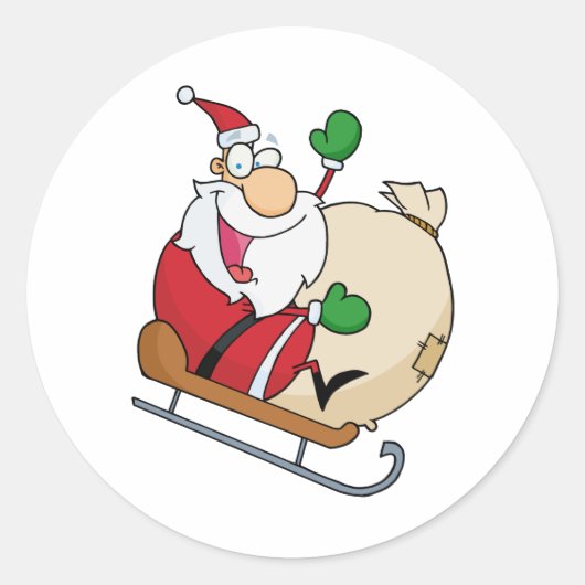 Der Weihnachtsmann in Sleigh Runder Aufkleber (Vorderseite)