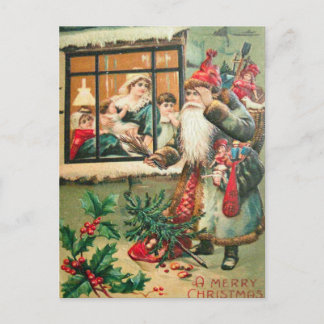 Der Weihnachtsmann ist am Fenster Postkarte